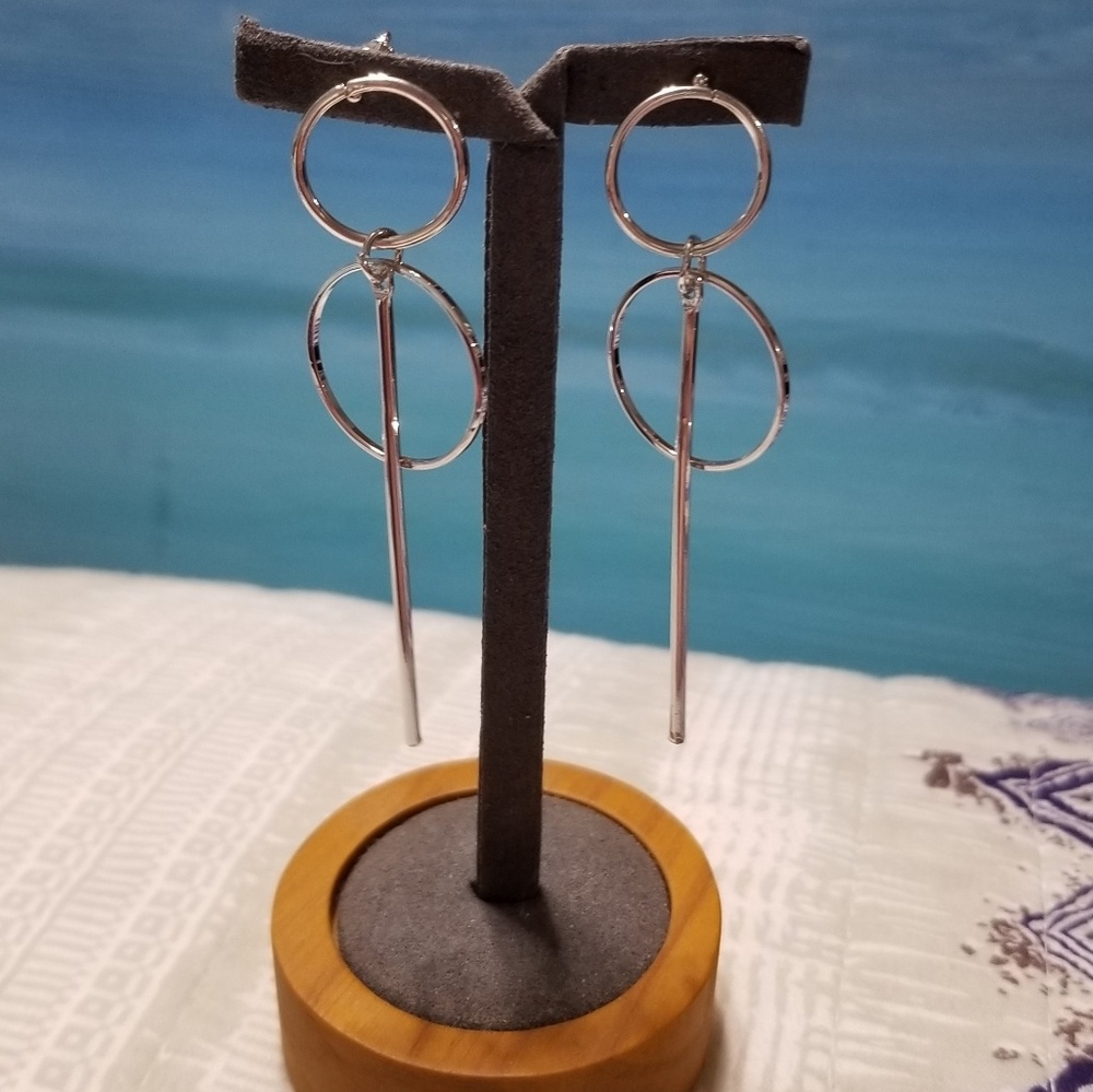 Trendy Double Hoop Dangle Earrings Silver